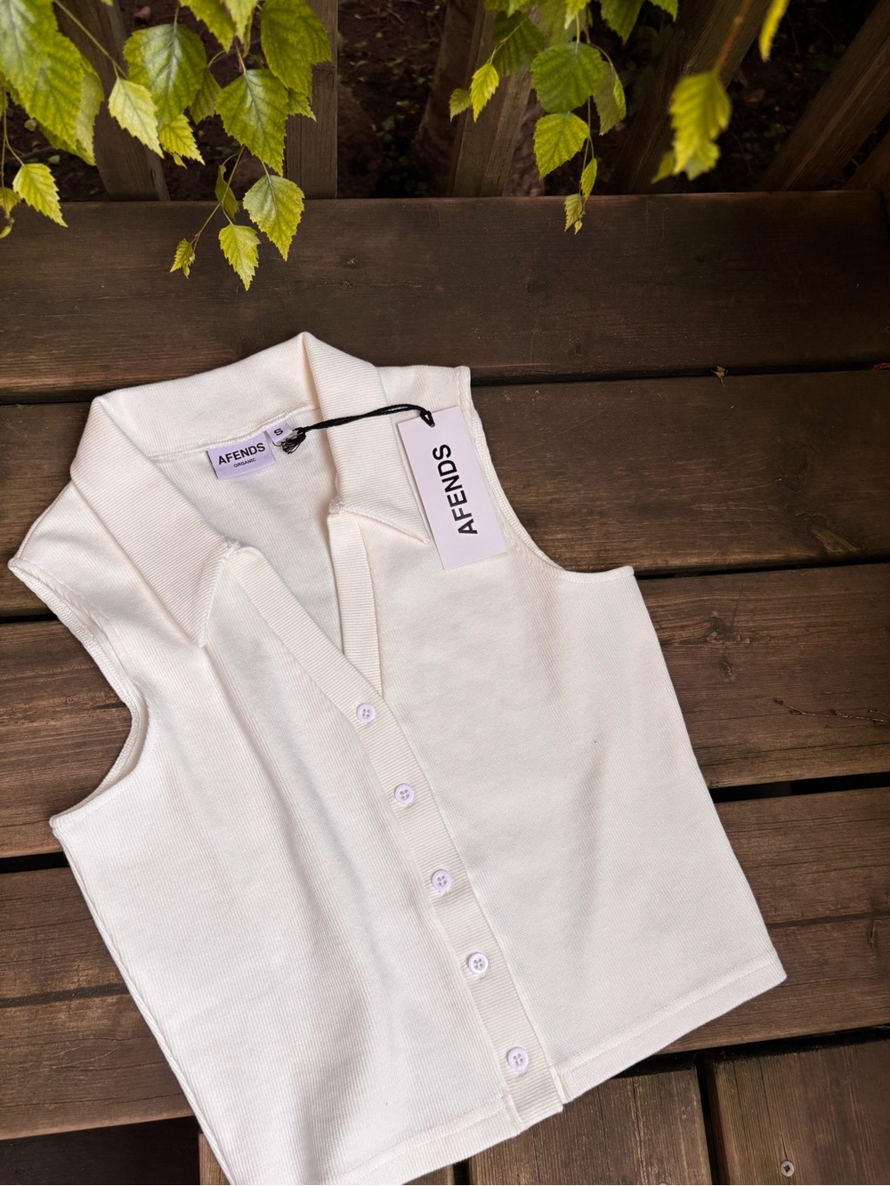 Afends White Collared Ribbed Button-Front Tank